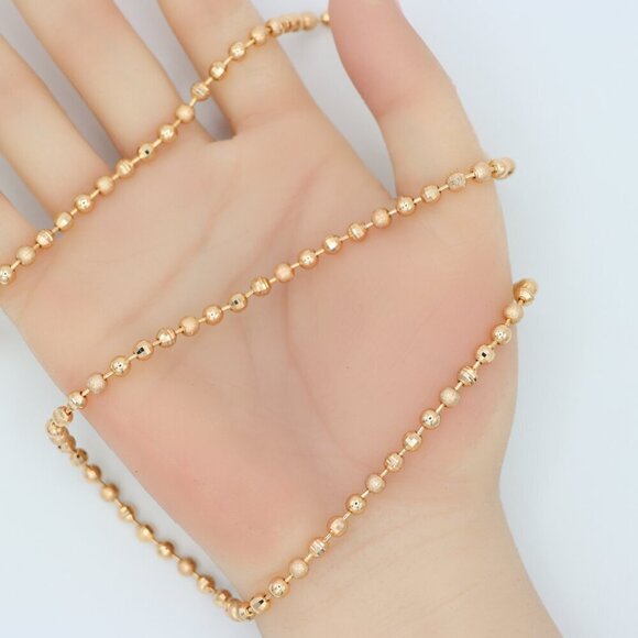 "Textured Bead Rose Gold Necklace Shiny Ball Chain, XPNL0128 - Picture 10 of 11